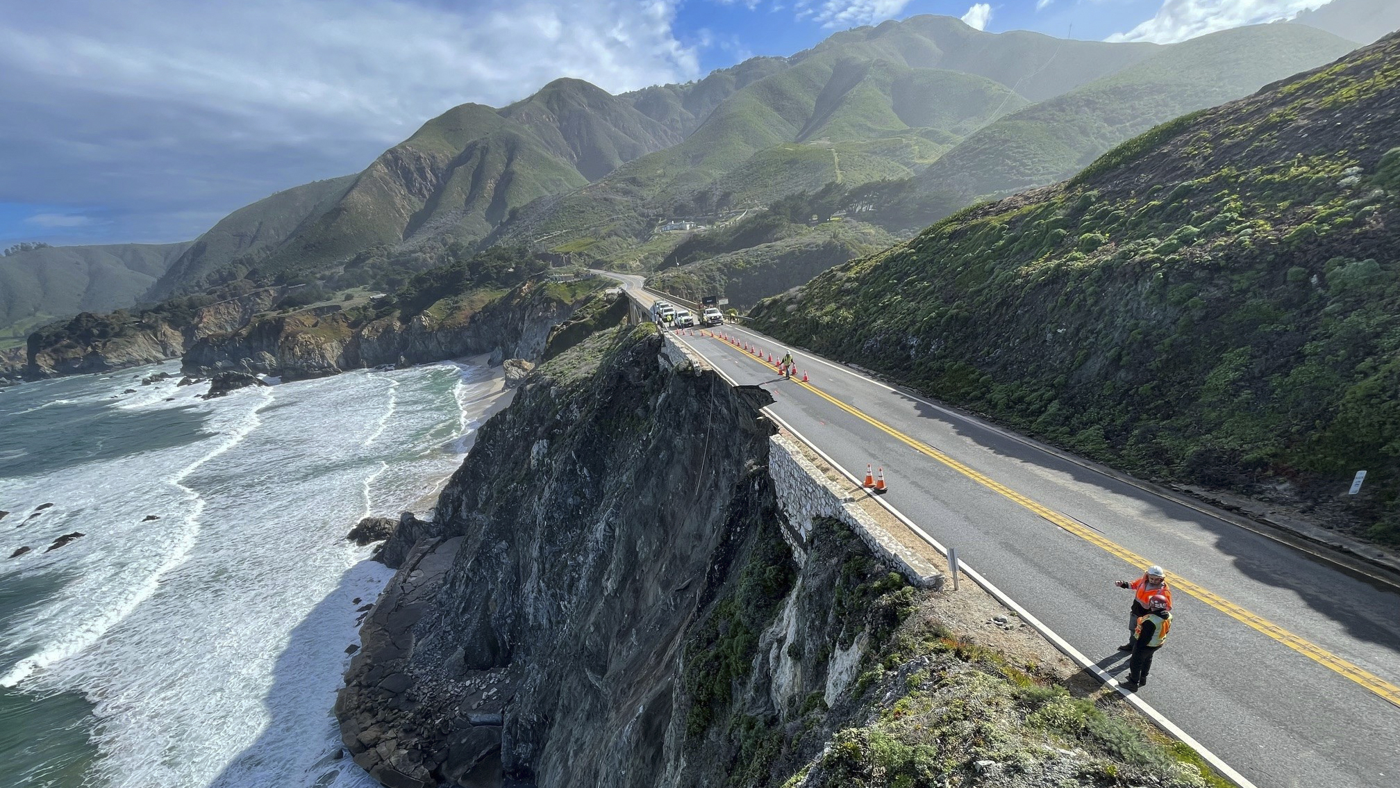 Crews escorting cars around damaged section of California s