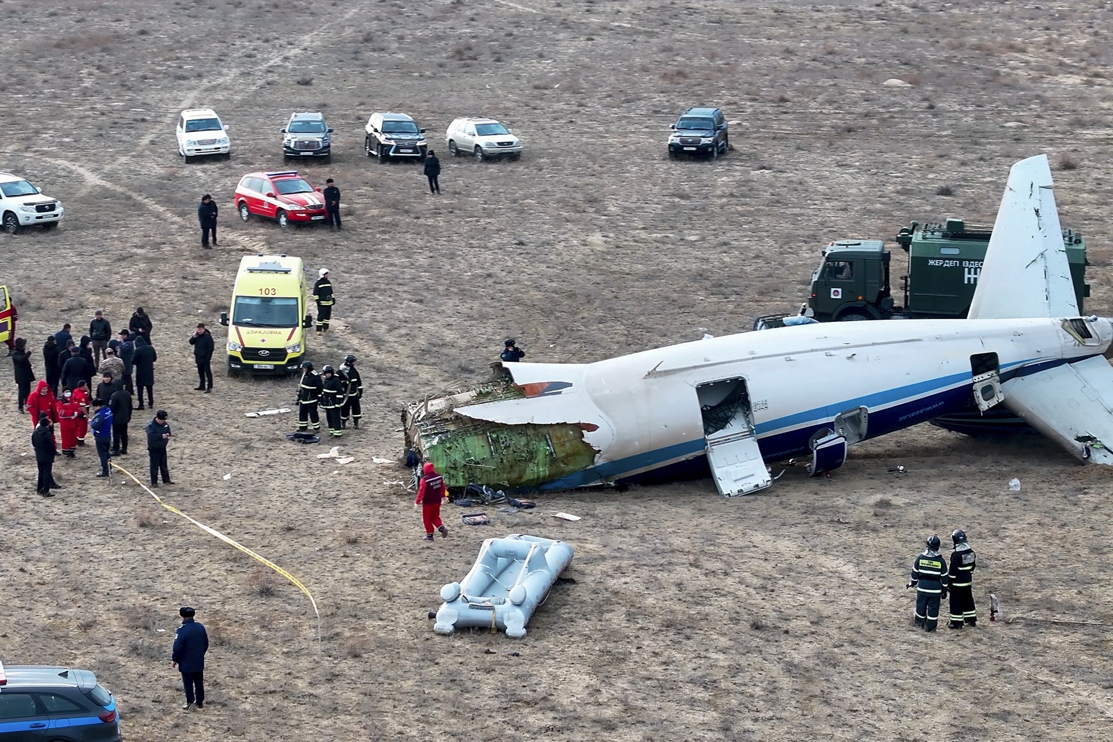 Debris from the ⁢Azerbaijan Airlines Embraer 190 lies‍ scattered ​on the ground near Aktau ⁤Airport, ‍Kazakhstan, Wednesday,‍ Dec. 25, 2024. (AP Photo/Azamat Sarsenbayev)