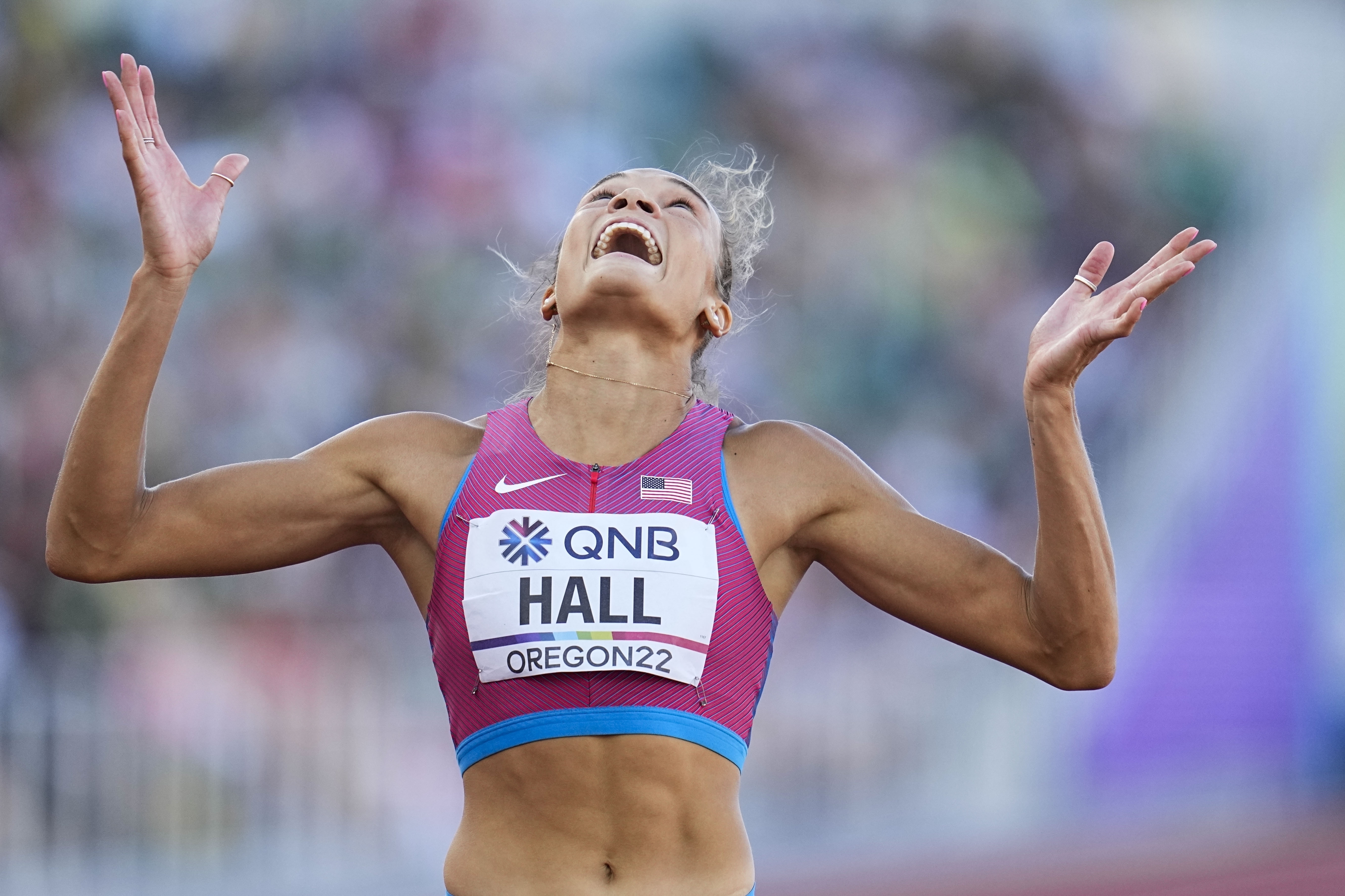 Spirited candy eating heptathlete Anna Hall has world title on