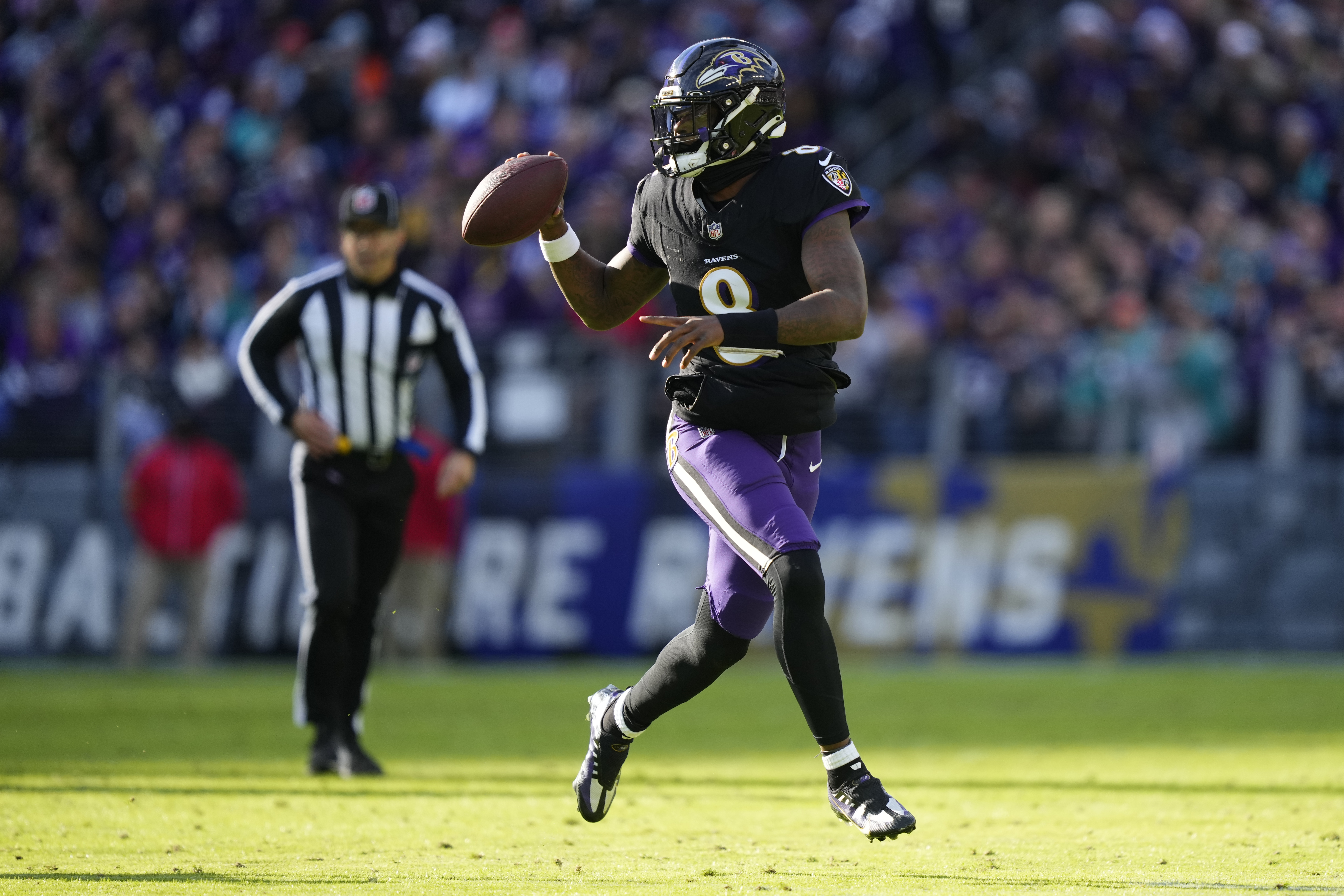 Why Baltimore Ravens' end zone has 'MO' painted in purple 